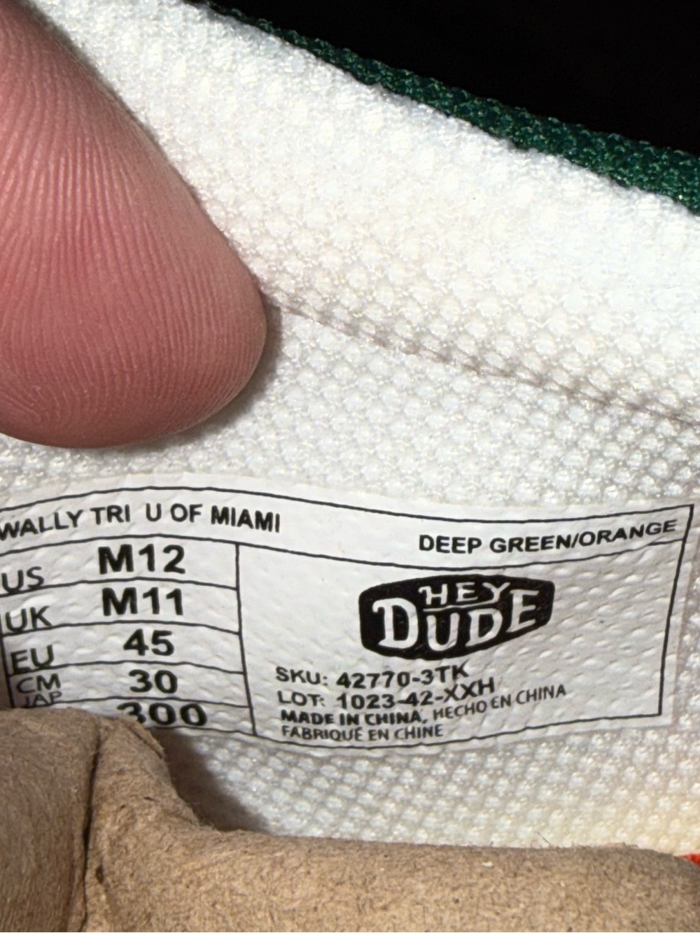 Hey Dude Wally Tri U of Miami Canvas Slip-On Shoes White/Green/Orange Men’s 12 - Picture 8 of 8